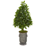 40” Sweet Bay Round Topiary Artificial Tree Thick Shape in Vintage Metal Planter