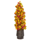 43” Autumn Maple Artificial Tree in Ribbed Metal Planter