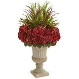 43” Hydrangea and Grass Artificial Plant in Stone Urn