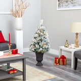 44” Flocked Oregon Pine Artificial Christmas Tree with 50 Clear Lights and 113 Bendable Branches in Charcoal Planter