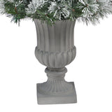 44” Flocked Oregon Pine Artificial Christmas Tree with 50 Clear Lights and 113 Bendable Branches in Decorative Urn