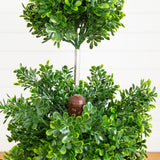 44" UV Resistant Artificial Boxwood Topiary Cone Tree in Decorative White Planter (Indoor/Outdoor)