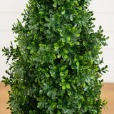 44" UV Resistant Artificial Boxwood Topiary Cone Tree in Decorative White Planter (Indoor/Outdoor)