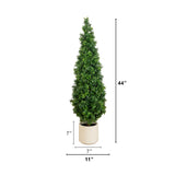 44" UV Resistant Artificial Boxwood Topiary Cone Tree in Decorative White Planter (Indoor/Outdoor)