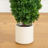44" UV Resistant Artificial Boxwood Topiary Cone Tree in Decorative White Planter (Indoor/Outdoor)