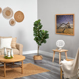 4.5’ Fiddle Leaf Fig Artificial Tree with Boho Chic Handmade Cotton and Jute White Woven Planter