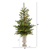4.5’ Layered Washington Spruce Artificial Christmas Tree with 100 Clear LED Lights and 189 Bendable Branches in Sand Colored Urn