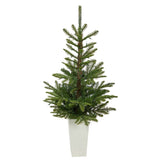 4.5’ Layered Washington Spruce Artificial Christmas Tree with 100 Clear LED Lights and 189 Bendable Branches in White Planter