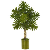 4.5’ Monstera Tree in Green Metal Planter