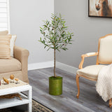 4.5’ Olive Artificial Tree in Green Planter