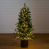 4.5' Pre-Lit Artificial Christmas Tree in Decorative Planter with 400 LED Lights
