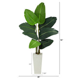 4.5’ Traveler's Palm Artificial Tree in White Planter