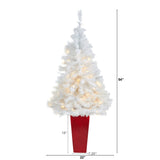 4.5' White Artificial Christmas Tree with 100 Clear LED Lights in Red Planter