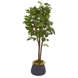 46” Fig Artificial Tree in Planter with Brass Trimming