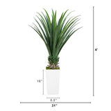 4' UV Resistant Artificial Spiked Agave Plant in White Tower Planter (Indoor/Outdoor)