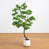 5’ Artificial Bonsai Style Cedar Tree in Decorative White Planter