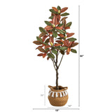 5’ Artificial Fall Magnolia Tree with Handmade Jute & Cotton Basket with Tassels