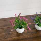 5” Artificial Mini Lavender Plant in White Decorative Oval Planter - Set of 3