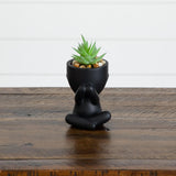 5" Artificial Succulent Plants in Plyaful Decorative Black Planters - Set of 3