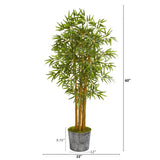 5’ Bamboo Artificial Tree in Black Embossed Tin Planter