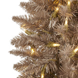 5’ Champagne Pencil Artificial Christmas Tree with 250 (multifunction) Clear LED Lights and 438 Bendable Branches
