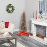 5’ Champagne Pencil Artificial Christmas Tree with 250 (multifunction) Clear LED Lights and 438 Bendable Branches