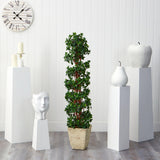 5’ English Ivy Topiary Spiral Artificial Tree in Country White Planter (Indoor/Outdoor)