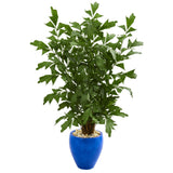 5’ Fishtail Palm Artificial Tree in Glazed Blue Planter