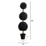 5' UV Resistant Halloween Black Artificial Triple Ball Boxwood Topiary (Indoor/Outdoor)