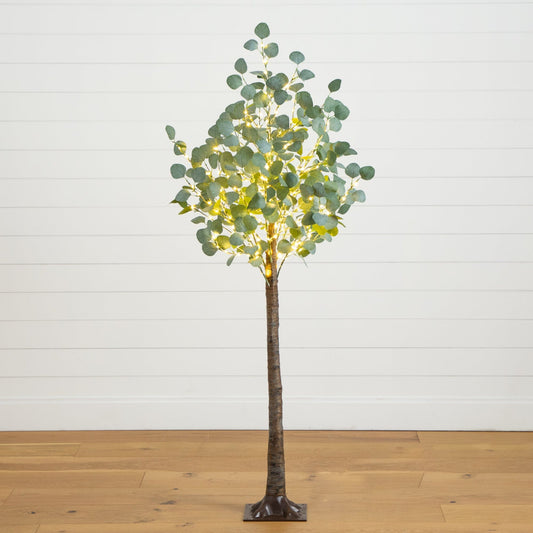 5’ Lighted Artificial Eucalyptus Tree with 300 Warm White LED Lights