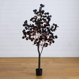 5' Pre-Lit Artificial Halloween Black Eucalyptus Tree with 220 Orange & Purple LED Lights
