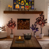5' Pre-Lit Artificial Halloween Black Eucalyptus Tree with 220 Orange & Purple LED Lights