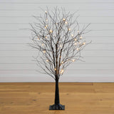 5' Pre-Lit Artificial Halloween Black Twig Tree with Bats and 50 Warm White LED Lights