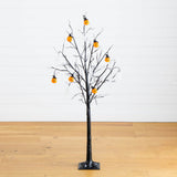 5' Pre-Lit Artificial Halloween Pumpkins and Skulls Ornament Tree with 72 Warm White LED Lights