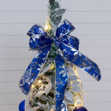 5' Pre-Lit Artificial Pop Up Flocked Christmas Tree with Silver & Blue Ornaments, Ribbons and 100 Warm White LED Lights