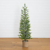 5’ Pre-Lit Artificial Snowed Cypress Christmas Tree with 140 LED Lights in Hyacinth Basket