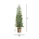 5’ Pre-Lit Artificial Snowed Cypress Christmas Tree with 140 LED Lights in Hyacinth Basket