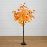 5' Pre-Lit Autumn Maple Artificial Fall Tree with 240 Warm White LED Lights