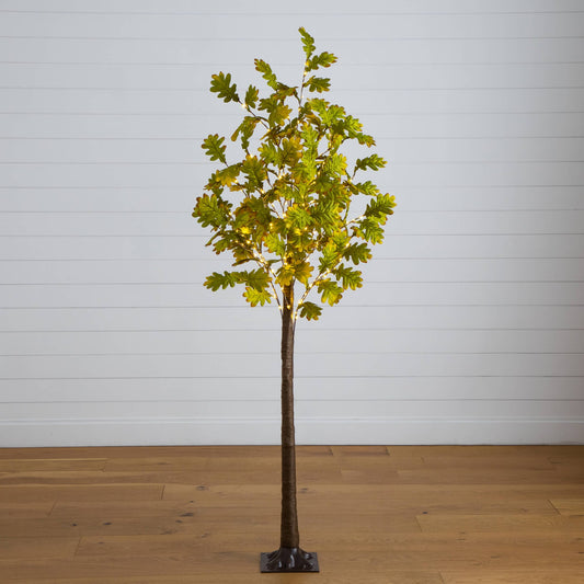5' Pre-Lit Green Autumn Oak Artificial Fall Tree with 200 Warm White LED Lights