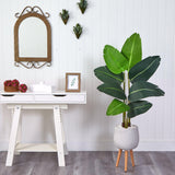 5’ Traveler's Palm Artificial Tree in White Planter with Stand