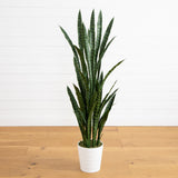 5’ UV Resistant Artificial Sansevieria Plant in White Decorative Planter (Indoor/Outdoor)