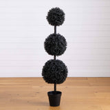 5' UV Resistant Halloween Black Artificial Triple Ball Boxwood Topiary (Indoor/Outdoor)