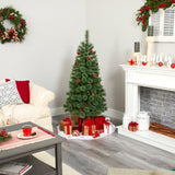 5’ White Mountain Pine Artificial Christmas Tree with 200 Clear LED Lights and Pine Cones