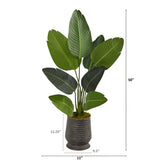 50” Traveler's Palm Artificial Tree in Ribbed Metal Planter