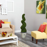52” Spiral Hazel Leaf Artificial Topiary Tree in Decorative Planter (Indoor/Outdoor)