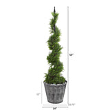 53” Cypress Artificial Spiral Topiary Tree in Black Embossed Tin Planter