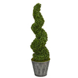 53” Spiral Hazel Leaf Artificial Topiary Tree in Black Embossed Tin Planter (Indoor/Outdoor)