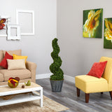 53” Spiral Hazel Leaf Artificial Topiary Tree in Black Embossed Tin Planter (Indoor/Outdoor)