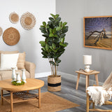 5.5’ Oak Artificial Tree in Handmade Natural Cotton Planter UV Resistant (Indoor/Outdoor)