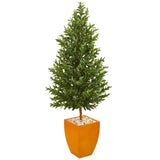5.5’ Olive Cone Topiary Artificial Tree in Orange Planter(Indoor/Outdoor)